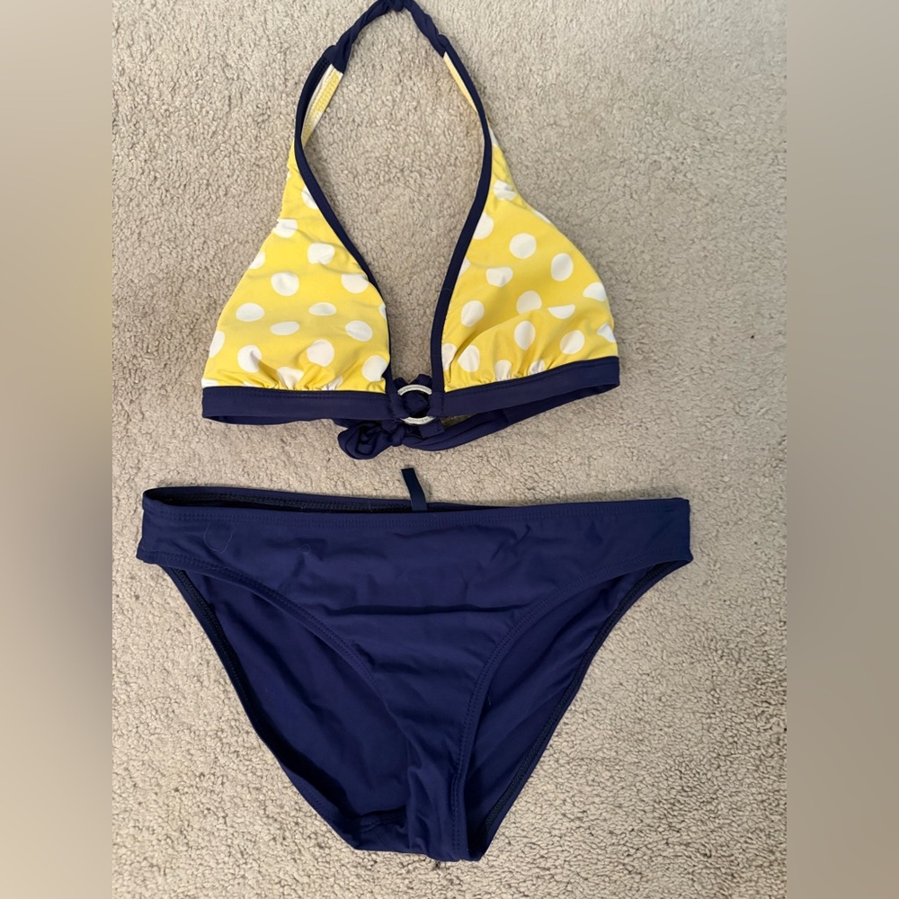 Navy and Yellow Polka Dot Bikini Set